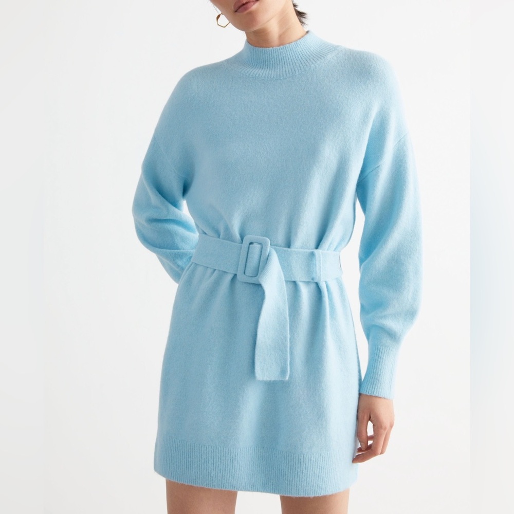 & Other Stories Blue Belted Sweater Dress